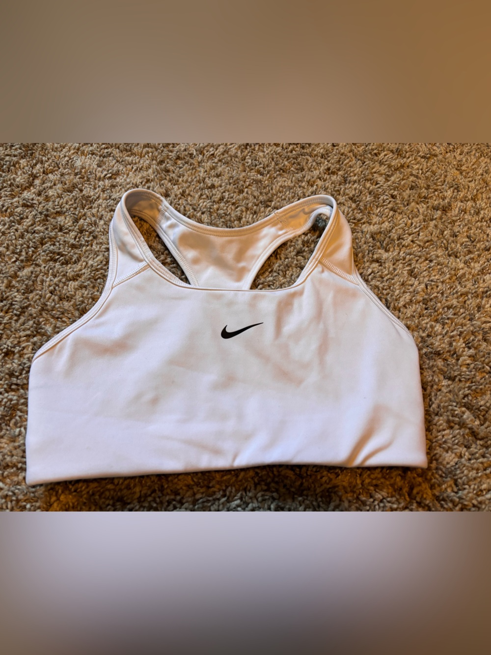 Nike White Racerback Medium-Support Sports Bra with Black Swoosh